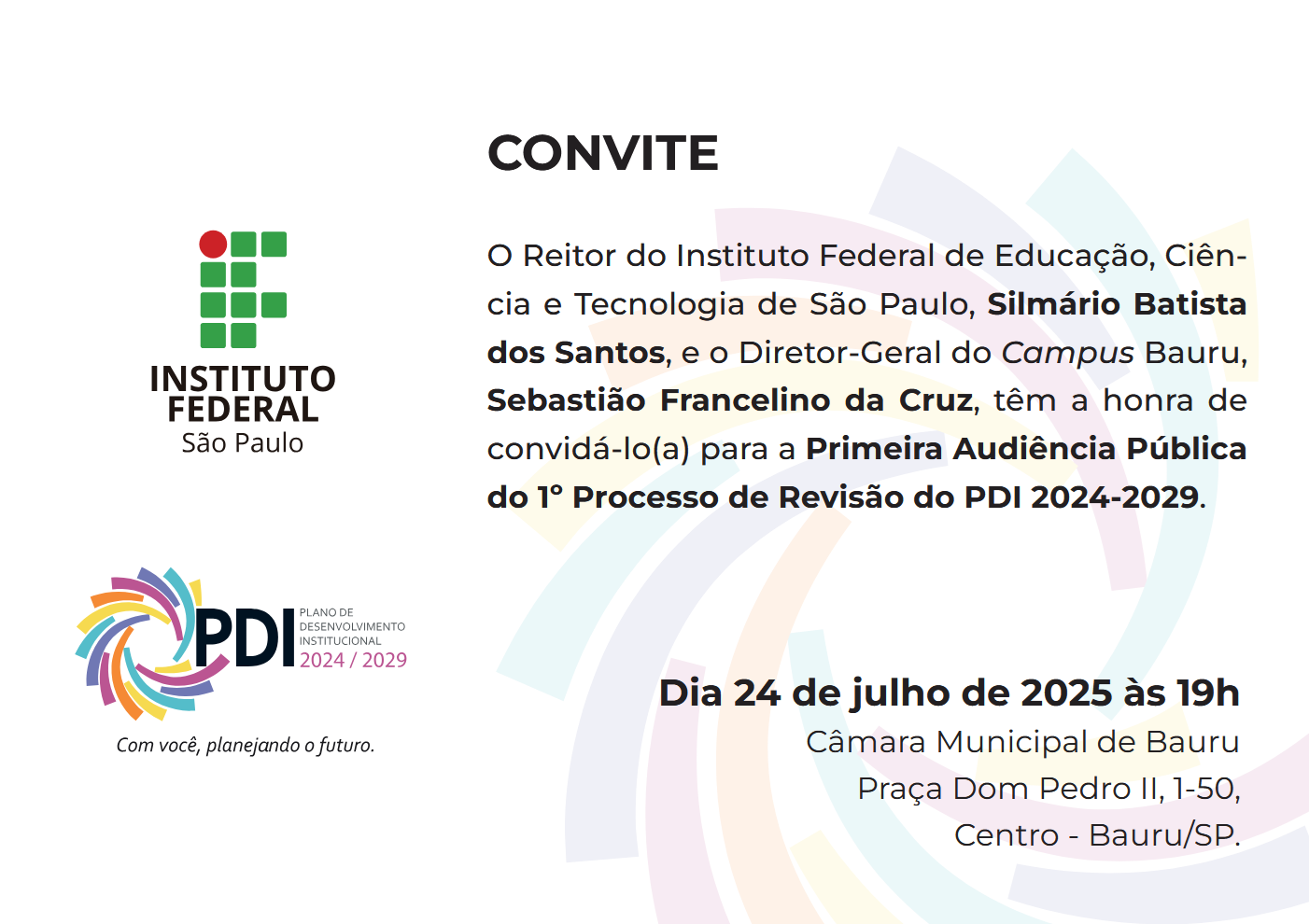 CONVITE - Primeira Audiência Pública do 1º Processo de Revisão do PDI 2024-2029
